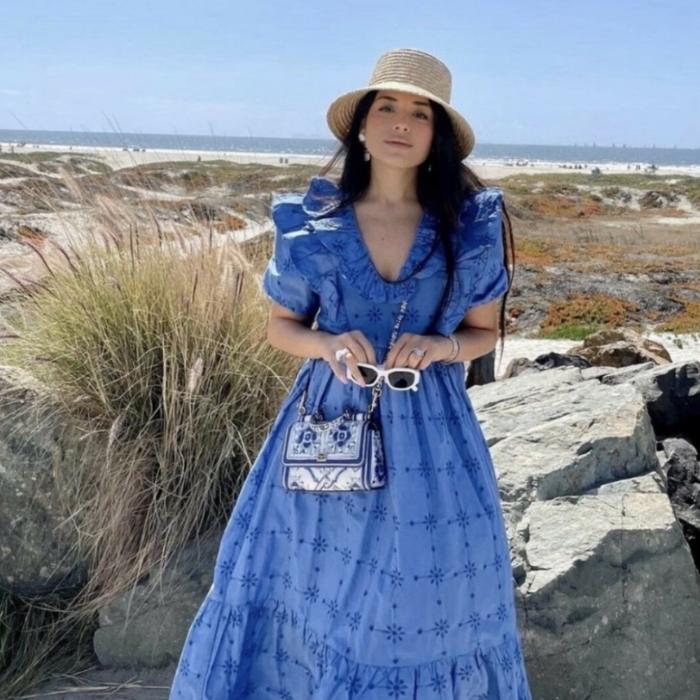 Zara * openwork embroidered dress boho flowy blue size xs - Picture 7 of 11